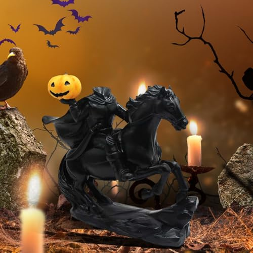 XJKLBYQ Kopfloser Reiter fährt Dunkles Pferd | Headless Horseman Statue Halloween Horror Resin Headless Horseman Statue mit Kürbis Vintage Headless Horseman Dekor für Home Office Desktop (Style 2)