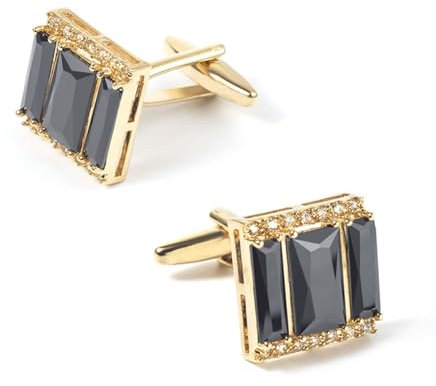 Cufflinks Set, Manschettenknöpfe Herren Zahnrad Rechteck mit Kubischem Zirkon Gold Schwarz Manschettenknöpfe Männer