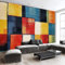 3D Geometrische Würfel Fototapete Wandbild - bunte Quadrate Wanddeko - 150 x 105 cm (B x H) Wandtapete Fotoplakat für Wohnzimmer, Küche, Schlafzimmer - Wandkunst