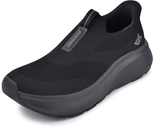 JACKSHIBO Mens Slip in Free up Hands Shoes Wide Toe Box Arch Support Fashion Trainers Orthopedic Walking Sneakers Cushioned Thick Zero Drop Sole Metatarsal Pads Black Size 7.5