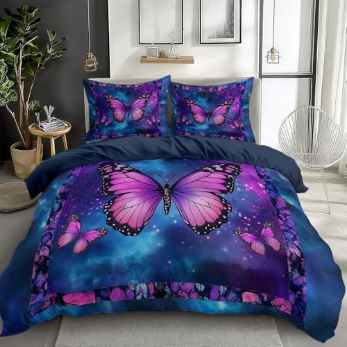 Set Copripiumino 135 x 200 cm di Lusso Stampa Farfalla D'Arte dei Sogni, Ultra Morbido e Traspirante, Anti-Allergico, Biancheria di Qualità da Hotel, Copripiumino con Arte dei Sogni per Uso Domestico