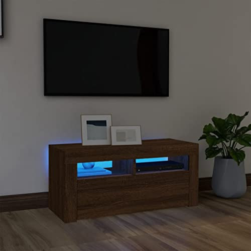Myheimly TV Schrank, Fernsehtisch mit Stauraum LED-Leuchten, Lowboard für Fernseher, Fernsehschrank für Wohnzimmer,Holzwerkstoff Braune Eiche