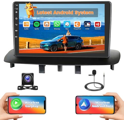 Hikity 2G+64G Autoradio Android 15 per Renault Megane 3 2009-2014 con 9 Pollici Toucshcreen, Stereo 2 DIN con Wireless Carplay Android Auto Radio FM/RDS BT GPS WiFi + Retrocamera + MIC