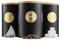 Cooks Professional 3 Piece Ribbed Tea, Coffee, & Sugar Cannisters with Air-Tight Bamboo Lids | Stainless Steel Kitchen Storage Bin Set | Modern & Stylish | Black & Gold