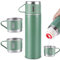 Vacuum Insulated Water Bottles, 500ml/17.6oz Stainless Steel Travel Mug with 3 Covers, Water Bottle & Cool Water Bottle Cup Set for Water Coffee Tea (Green)