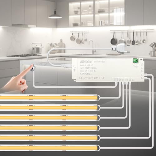 BRIMETI COB LED Streifen 12V Strip 6 Rollen 1M Weiß 6000K Mit Touch Dimmer Switch Lichterkette Selbstklebend, für Schrank Vitrinen Küchenschränke Living Room Cabinets Küche Cupboard Display