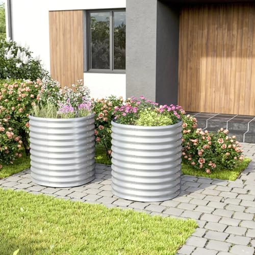 Vitavia Hochbeet Terra 858, Aluminium Blank, 86 cm, Modell Rund | Wetterfest aus Zincalume® | Ergonomisch & Rückenschonend | Schutz vor Schnecken & Unkraut | Perfekt für Gemüse & Blumen