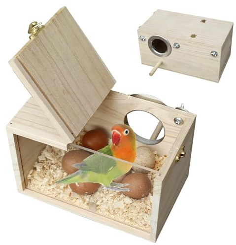 Wellensittich Nistkasten, 19.5x12x12cm Vogelnest Brutkasten, Vogelhaus Holz, Vogelzuchtbox Transparentes Design, Natürliche Vogel zuchtbox Loch Links für Liebevogel Ellensittich Sittich Fink