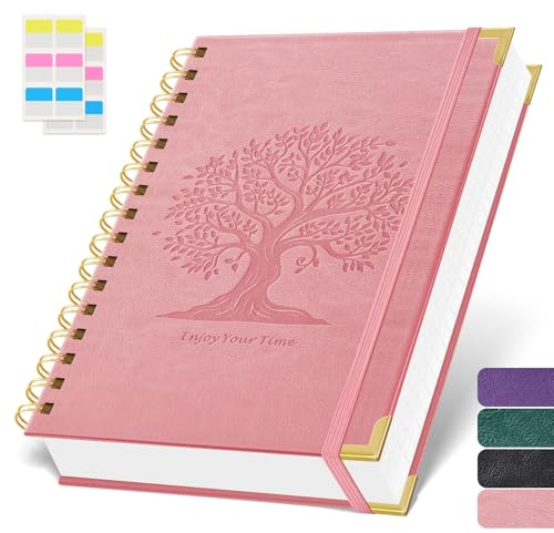 ROBCURSE Notizblock A5, Spiralbuch, Spiralblock, 300 Seiten/150 Blatt, fester Einband, Ledereinband, liniert, Tagebuch, Notizbuch für Frauen, 100 g/m² dickes Papier, Notizblock, Rosa, 14,7 x 21 cm
