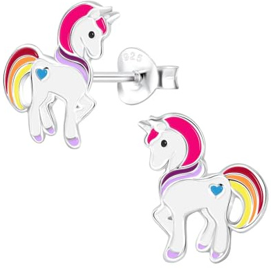 Monkimau Mädchen Ohrringe Einhorn | Ohrstecker aus 925 Sterling Silber | Kinderohrringe hypoallergen