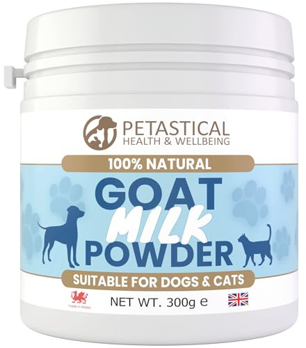 Petastical Goat Milk Powder for Dogs & Cats, 100% Natural, Rich in Nutrients & Probiotics, Tasty Food Topper or Milk Alternative, Supports Digestion, Immunity & Hydration (300g)