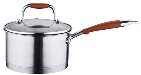 OOMRNV Milchtopf 16 cm Edelstahl-Milchtopf Mit Glasdeckel, rutschfest Und Fest Im Griff, Für Alle Herdarten Geeignet, Für Die Küche,Silver-16cm