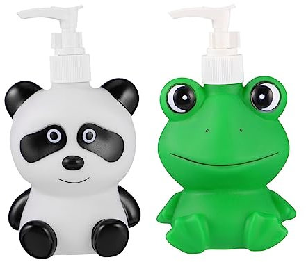 Ipetboom 2 Stück Cartoon Flaschen für Flüssigseife Nachfüllbare Shampoo und Lotionspender Panda Grüner Frosch für Badezimmer und Reisen