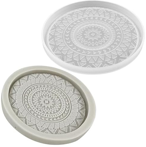 DOITOOL 2 Stück Silikonform Untersetzer Rund Resin Form Untersetzer Mit Rand Gießform Für Diy Epoxidharz Gips Mehrzweck-Silikonform Für Tischdeko Zuhause Familienfeiern