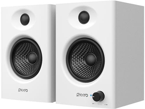 OHAYO 60W Bluetooth 5.3 Bookshelf Speakers, Stereo 2.0 Active Speakers, USB-C/RCA/AUX/Bluetooth Inputs, Desktop PC Speakers Hifi for DJ, Gaming, Music, Studio, 1 Pair, White