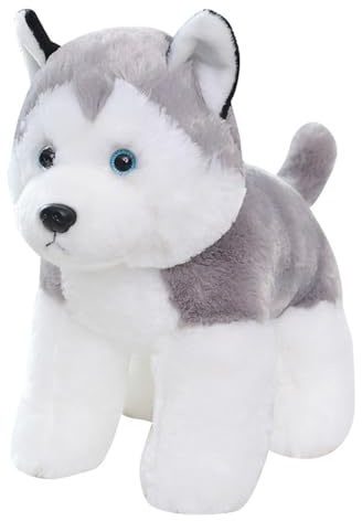 Xiyocadt Husky Kuscheltier,Stehender Husky PlüSchtier,Grau Weiß HuskyplüSch,SüßEs Pummeliges HundeplüSchtier,PlüSchspielzeug FüR Hunde,Spielzeug Simulation PlüSchtiere FüR Jungen MäDchen (30cm)