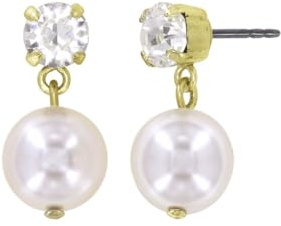 Konplott: pendelnde Ohrstecker Pearl Shadow shinny brass, moderne hängende Ohrstecker mit Kristall und Glanzperle, für Damen/Frauen (weiß)