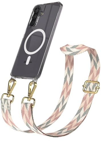 EAZY CASE Handykette - Verstellbares Taschenband kompatibel mit Galaxy A57, Schulterriemen, Handykordel mit Silikon Hülle, Qi Charging kompatibel, Umhängetasche, Mint/Rosa Mix Gold