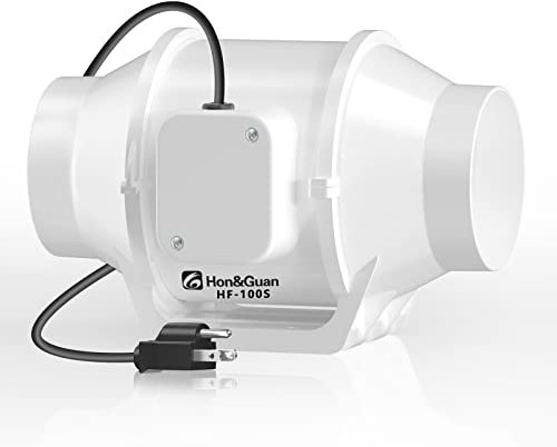 Hon&Guan S4 Quiet 4 Inch Duct Fan, High Efficiency Inline Fan Mixed Flow Ventilation System Exhaust Fan for Heating Cooling Booster, Grow Tents, Hydroponics