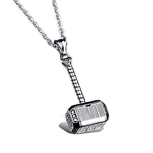 OIDEA Herren Halskette Hammer Silber: Charm Kette aus Edelstahl mit Thors Hammer Anhänger Biker Retro Wikinger Kette Viking Schmuck Geschenk für Männer Junge