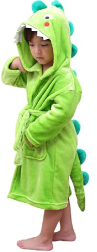 LOLANTA Accappatoio per bambini in pile con cappuccio, vestaglia morbida dinosauro, verde, M (3-5 anni)