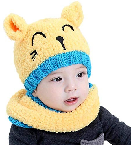 Baby Hüte Wintermütze Warm Woll Haube Mütze Hut Warme Schlupfmütze Mütze Beanie Ballonmütze Schlupfmütze Junge Mützen Haube Kapuze Mützen Hüte Strickmützen (Gelb)