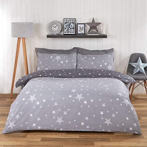 DREAMSCENE Bettwäsche-Set Galaxy Stars Bettbezug mit Kissenbezug, wendbar, Anthrazit, Silbergrau, Doppelbett