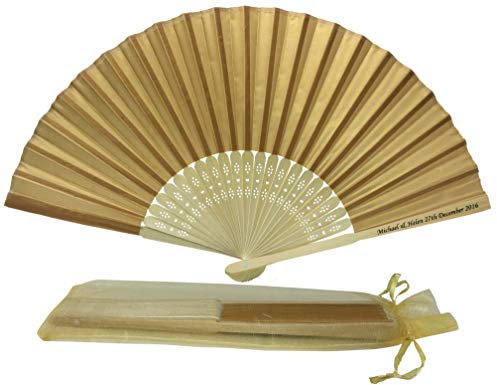 Personalised Hand Fan Print Customised Wedding Party Favour Pack of 10 Silk Fabric Folding Fan Dark Gold Yellow
