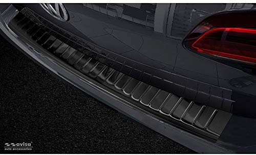 Avisa Schwarz Edelstahl Heckstoßstangenschutz kompatibel mit Volkswagen Golf VII Variant 2012-2017 'Ribs'