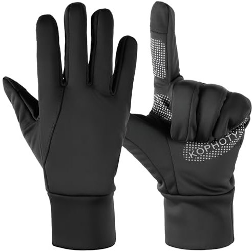 KOPHOTY Warme Touchscreen-Handschuhe für Damen und Herren, Winter, kältebeständig, Winddicht, wasserabweisend, Thermohandschuhe zum Laufen, Fahren, Radfahren, Radfahren bei kaltem Wetter (Schwarz, L)