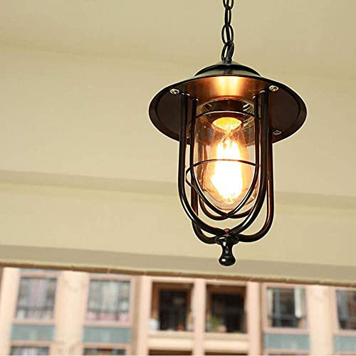 Outdoor Höhenverstellbar Pendellampe Retro Außen/Innen Hängeleuchte E27 Schwarz Wasserdichter IP23 Aluminium Glas Lampenschirm Pendelleuchte für Garten Flur Balkon Pavillon Villa Trauben Rahmen (D)