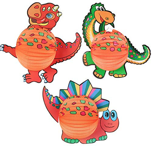 Laterne mit Dino Motiven, 3 Stück Dino Papier Lampion, Dinolaterne, Papierlaterne für Sankt Martin und Halloween Laternenumzug Dekoration, Martinslaterne für Kinder
