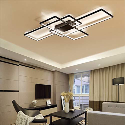 LED-Deckenleuchte Wohnzimmer Lampe Dimmbar Mit Fernbedienung 3000K-6000K Design Rechteckige Deckenlampe Metall Acryl Küche Schlafzimmer Energiesparende Dekorative Beleuchtung,Schwarz,90*50CM/80W