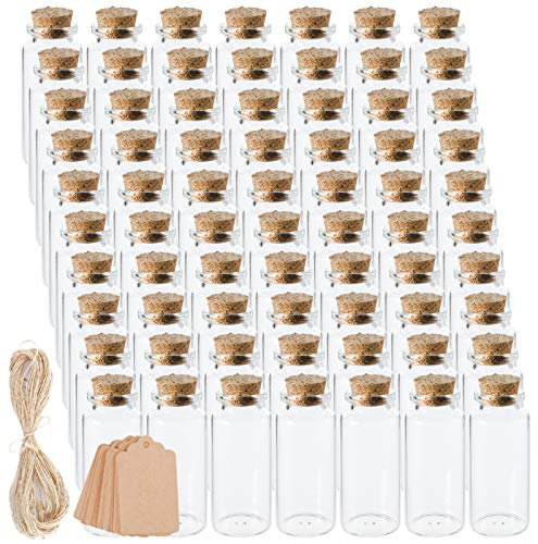 Lawei 70 Stück 30 ml Mini Korkstopfen Glasflaschen, Wunschflaschen, Kleine Reagenzglas mit Korken Mini Glasflaschen Gläser Gewürzgläser Set für Hochzeit Gefälligkeiten Partei Dekoration