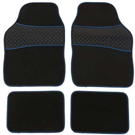 Safe Travel 27751 Universal-Fußmatten, robuste Gummi-Fersenpolster, blaue Einfassung