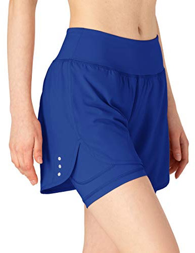 donhobo Shorts Damen Yoga Sporthose 2 in 1 Kurze Hosen Trainingshose Schnell Trocknend Laufhose Sweatshorts (Blau, L)