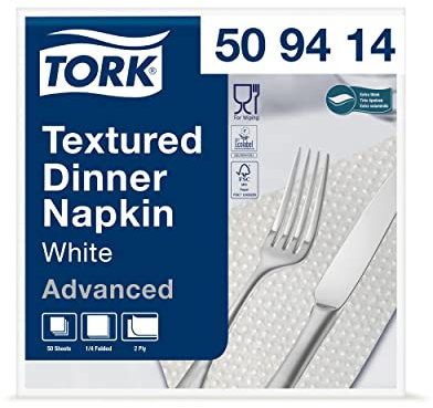 Tork Textured Dinnerservietten Weiß, 1/4‑Falz, 2‑lagig, 38 cm נ39 cm, 18 נ50 Servietten, 509414