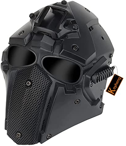 Koyheng Airsoft-Maske, Taktische Helm-Vollmaske mit Seitenschienen und NVG-Halterung Schutzmaske