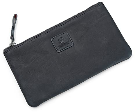 DONBOLSO Federmappe Malaga I Federmäppchen handgefertigt aus Premium Leder für Damen und Herren I Federtasche für Schule, Uni I Schlampermäppchen I Stifte-Etui I Vintage Schwarz - L