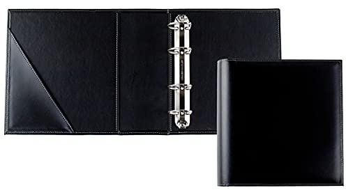 DELMON VARONE - Personalisierbarer Ringbuch-Ordner DIN A5 XXL Premium Cambridge Top Grain Leder Schwarz - Echtleder Dokumenten-Mappe zum Abheften von Urkunden & Akten - Ringbuch-Mappe mit Einsteckfach