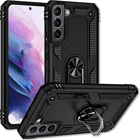 NALIA Panzerhülle für Samsung Galaxy S22 - Hülle, Schwarz | 2-lagiger Aufprallschutz, TPU-Kern mit PC-Außenschale, Integrierte Metallplatte, Griffig bei Nässe, RINGDEFEND