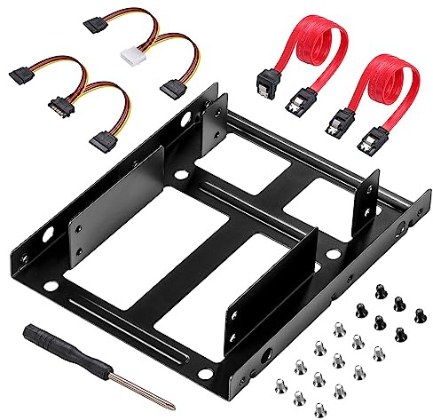 S.H.Y SPRUCES SSD Metal Mounting Bracket Kit, 2.5 to 3.5 Hard Drive Adapter, Compatible with Any 2.5 to 3.5 Drive Bay, with SATA Data Transfer Cable and SATA Power Cable