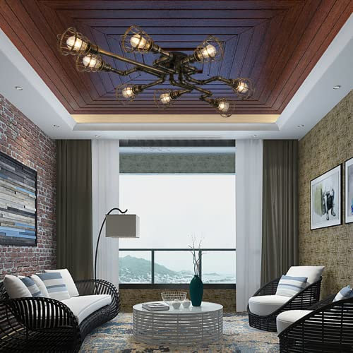 8 Lampenfassung 100cm Retro Kupfer Semi Flush Deckenlampe Kronleuchte Pendellamp E27 Lamp für Restaurant Home Bar Schlafzimmer Nachttisch Korridor Dekorieren