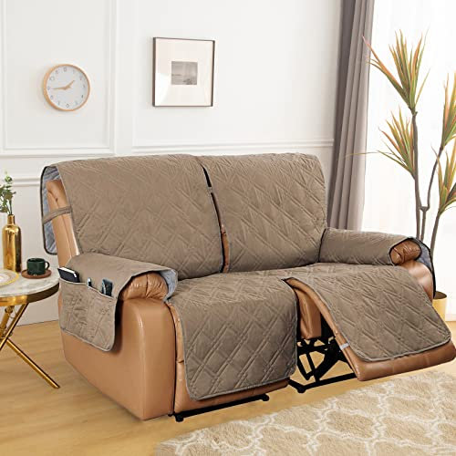 Sesselbezug mit Stauraum, Loveseat-Lehnstuhl-Bezug für Ledersofa, waschbarer Lehnstuhl-Schutz mit elastischen Bändern, schützt Haustiere und Kinder (2-Sitzer, braun)