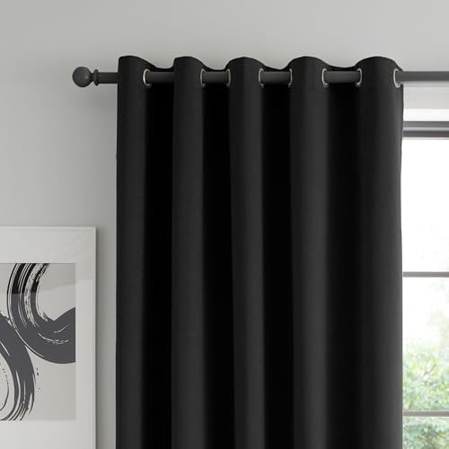 Catherine Lansfield Wilson Thermo-Verdunkelungsvorhänge, Samt, 168 x 183 cm, mit Ösen, 2 Paneele, Schwarz