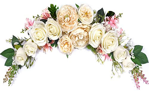 Fiori per Arco, OrgMemory Ghirlanda Fiori Artificiali, 60cm, Peonie Artificiali per Decorazioni, Ghirlanda Finti per Porte, Pareti, Decorazioni per la Casa (Champagne)