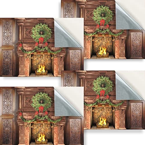 Stick & Go Repositionable Self Adhesive Dolls House Wallpaper 1:24 Scale (Set of 4 Sheets) - Christmas Fireplace - No. 217