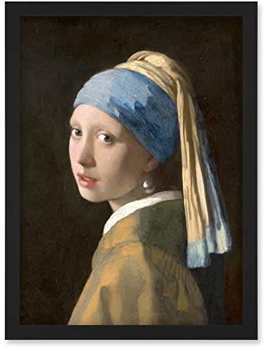 Artery8 Johannes Vermeer Girl with a Pearl Earring Reproduction Painting Artwork Framed Wall Art Print A4