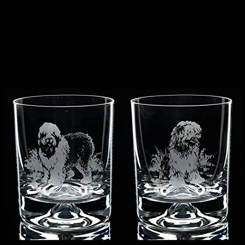 GLYPTIC Glass Art Old English Sheep Dog Dog Placement Hand Etched/Engraved Whiskey Tumbler Glass
