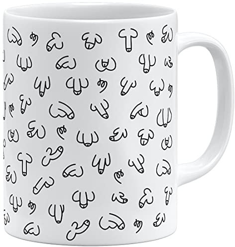 OM3® witzige Kaffeetasse mit Penisse Pimmel Tasse Penis-Muster | Keramik Becher | 11oz 325ml | Rundumdruck | Weiss
